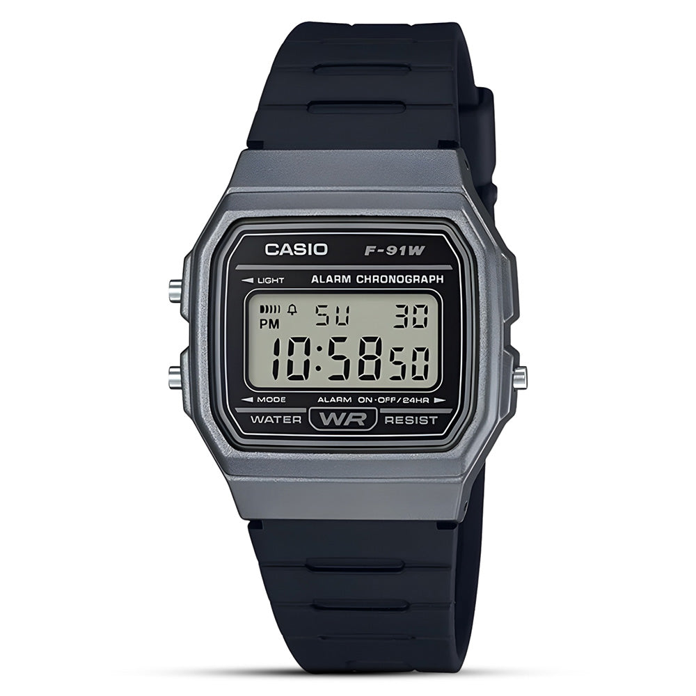Casio Vintage Digital Grey Bezel Resin Strap Watch | F-91WM-1BDF
