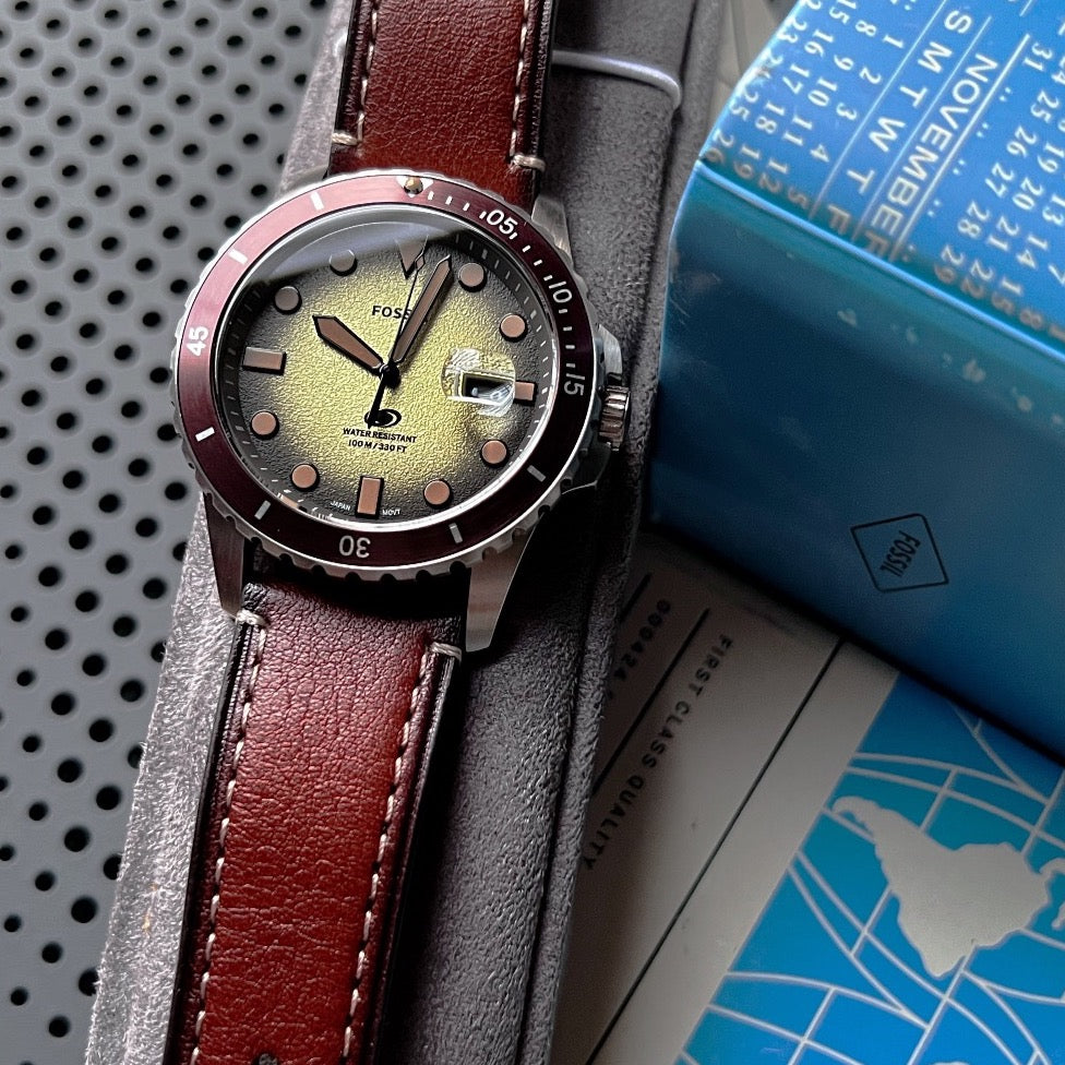 Fossil Dive 3-Hand Date Brown LiteHide™ Leather Men's Watch| FS5961