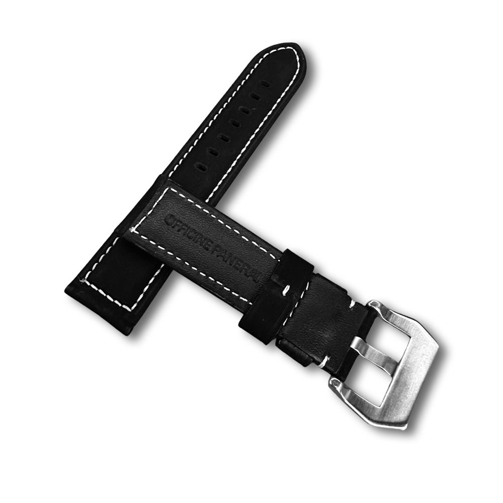 Cavern Stitched Black Soft Leather Strap | 22MM 