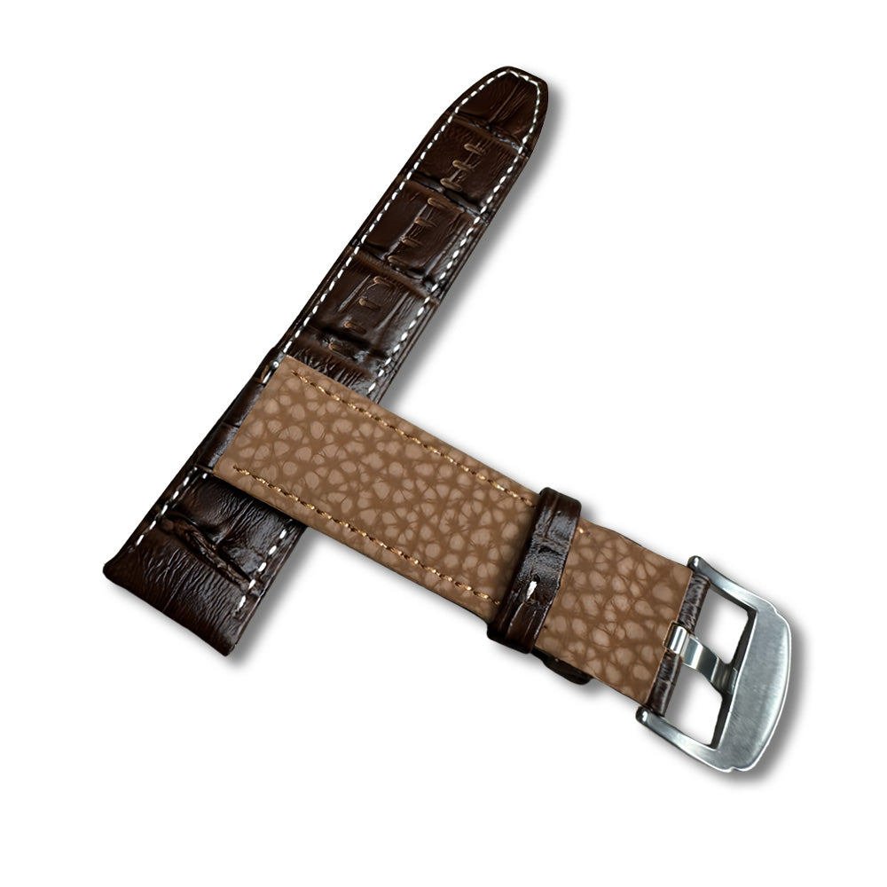 Cavern Premium 22mm Dark Brown Crocodile Stitched Leather Strap