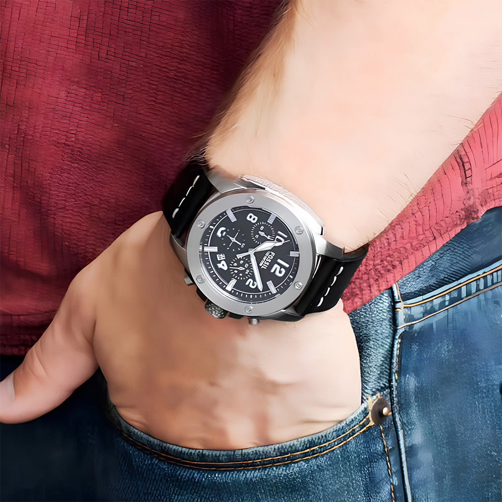 FOSSIL MODERN CHRONOGRAPH BLACK LEATHER MEN'S WATCH | FS4928
