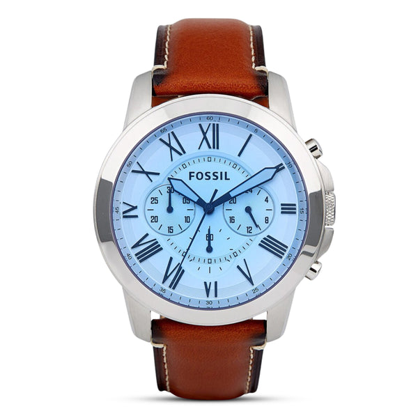 Fossil Grant Chronograph  Tiffany Blue Leather Strap Watch | FS5184