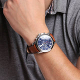 Fossil Grant Blue Dial Brown Leather Strap Men's Watch | FS5210