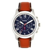 Fossil Grant Blue Dial Brown Leather Strap Men's Watch | FS5210