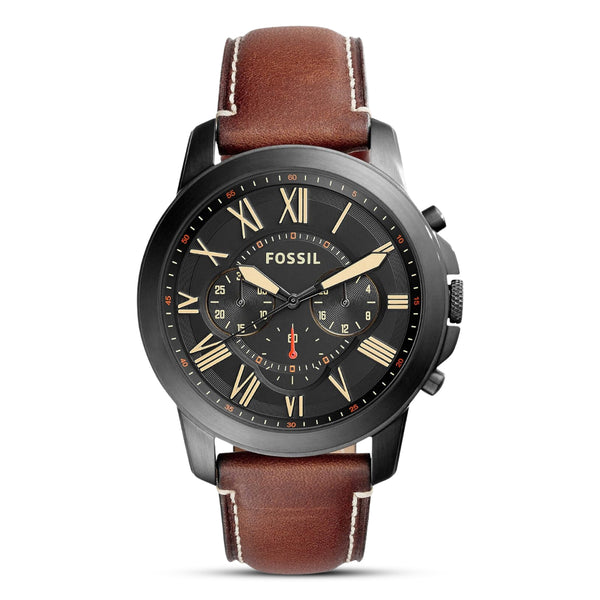 Fossil Grant Chronograph Black Dial Leather Strap Watch | FS5241