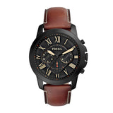 Fossil Grant Chronograph Black Dial Leather Strap Watch | FS5241