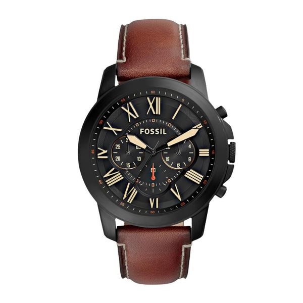 Fossil Grant Chronograph Black Dial Leather Strap Watch | FS5241