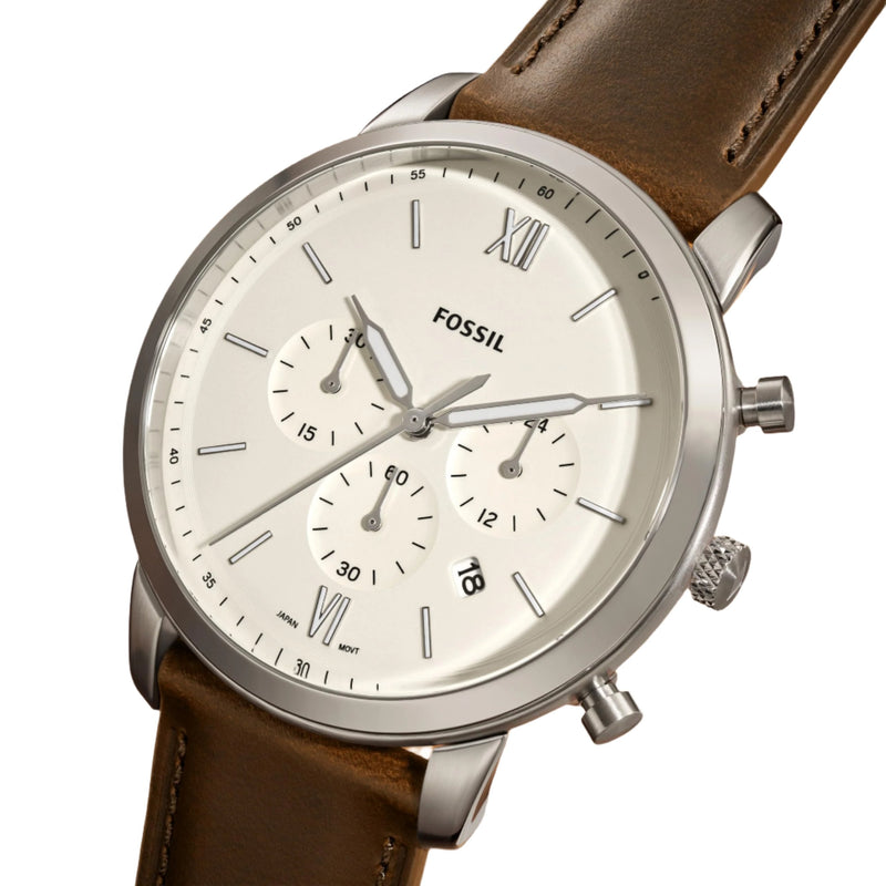 Fossil Neutra Chronograph  White Dial Leather Strap Watch | FS5380