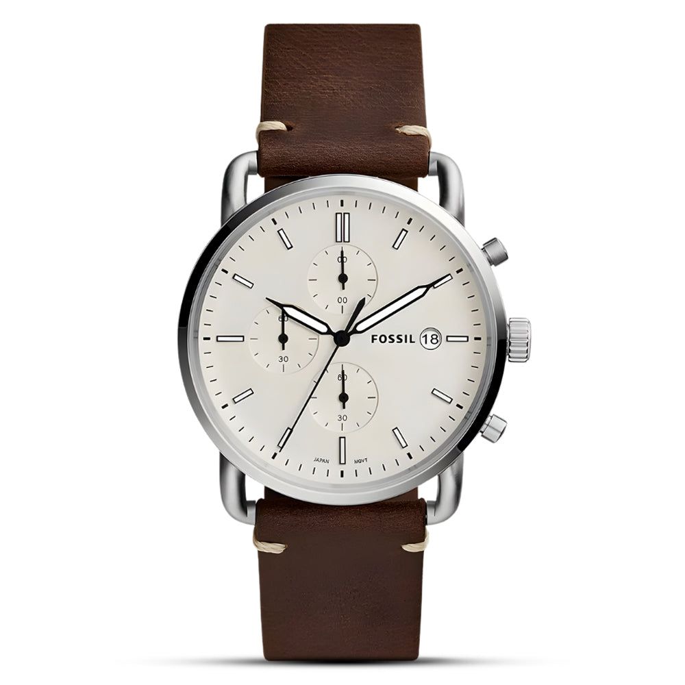 Fossil Commuter Brown Leather Beige Dial Men's Watch | FS5402