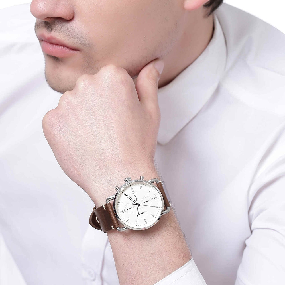 Fossil Commuter Brown Leather Beige Dial Men's Watch | FS5402