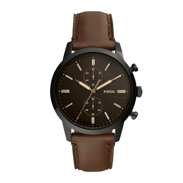 Fossil Townsman Chronograph Black Dial Leather Strap Watch | FS5437