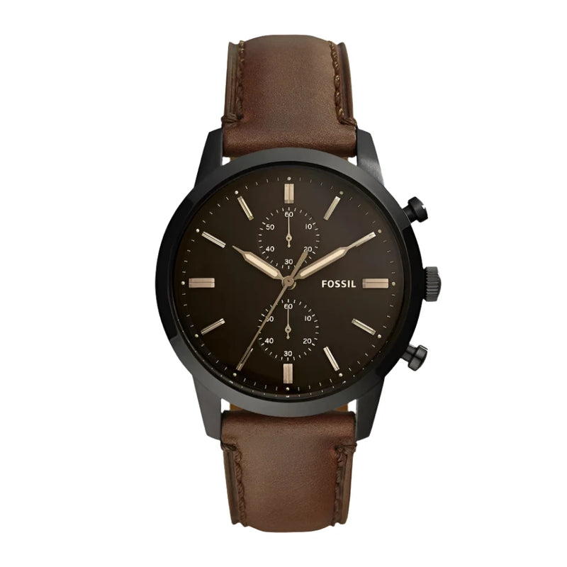 Fossil Townsman Chronograph Black Dial Leather Strap Watch | FS5437