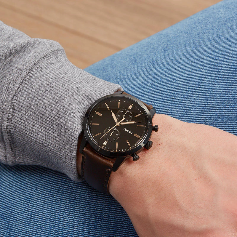 Fossil Townsman Chronograph Black Dial Leather Strap Watch | FS5437