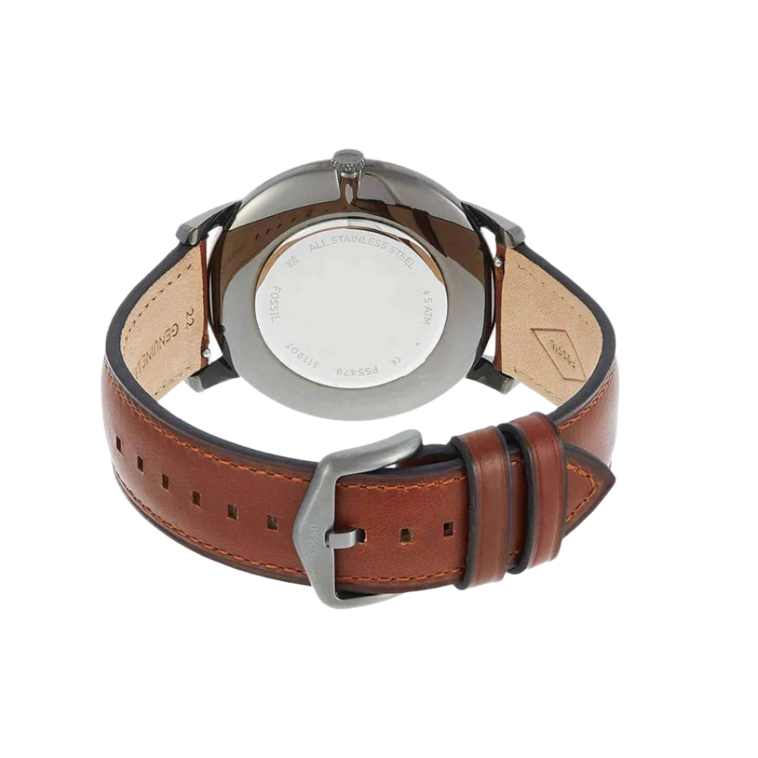 Fossil The Minimalist Grey Dial Brown Leather Strap Watch | FS5479