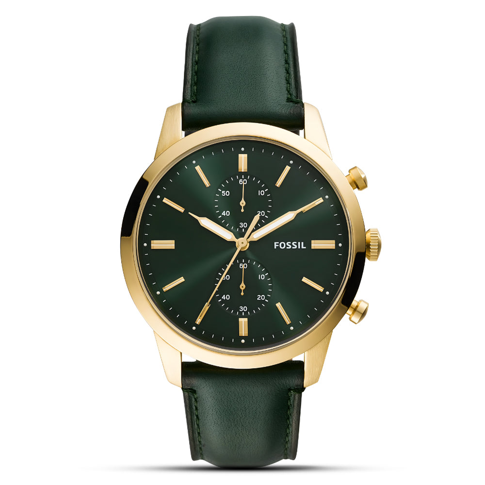 Fossil Men's FS5599 Townsman 44mm Chronograph Dark Green Leather Watch