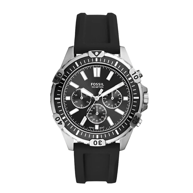 Fossil Garrett Chronograph Black Silicon Strap Watch | FS5624