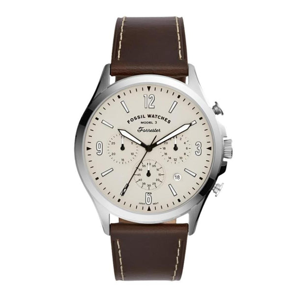 Fossil Forrester Chronograph White Dial Leather Strap Watch | FS5696