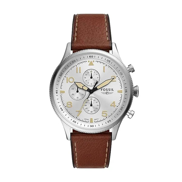 Fossil Retro Pilot White Dial Brown Leather Strap Watch | FS5809