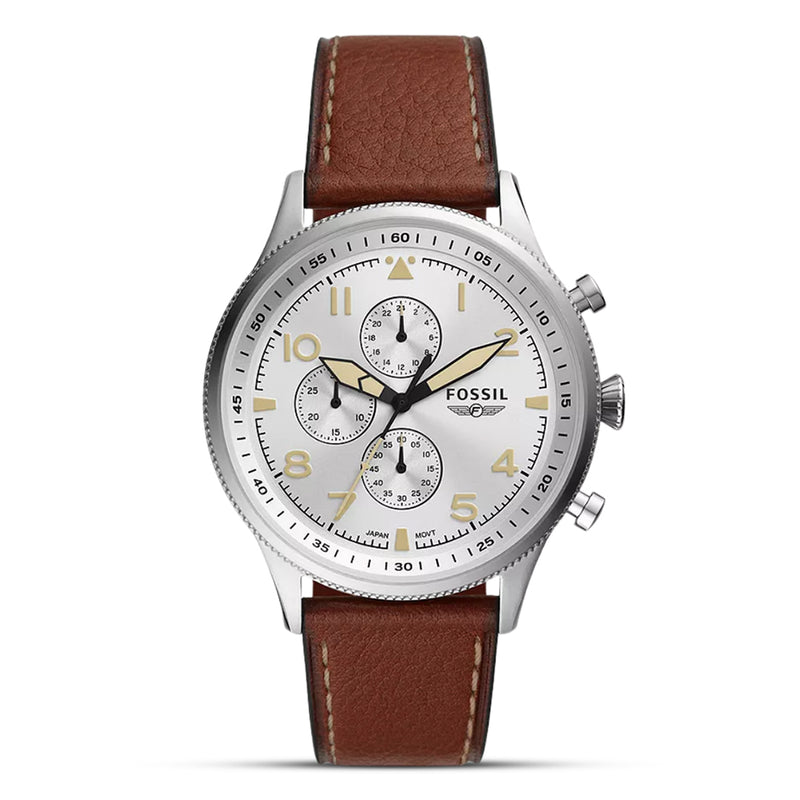 Fossil Retro Pilot White Dial Brown Leather Strap Watch | FS5809