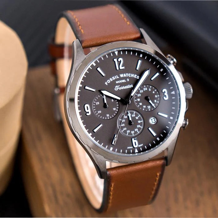 Fossil Forrester Chronograph Brown Leather Strap Watch FS5815
