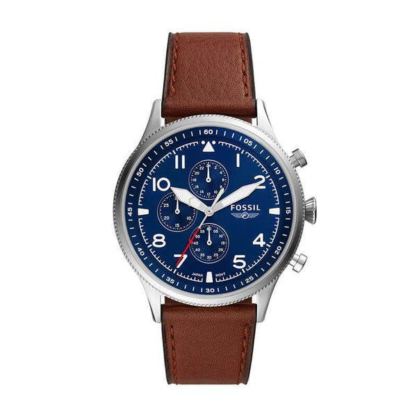 Fossil Retro Pilot Blue Dial Brown Leather Strap Watch | FS5832