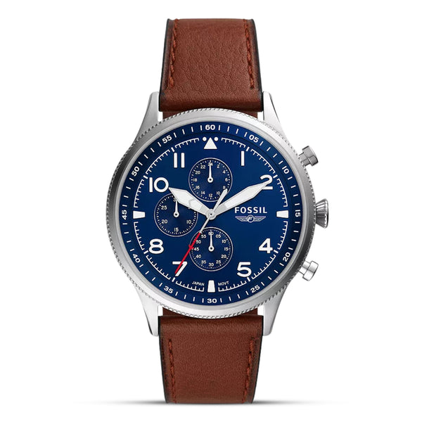 Fossil Retro Pilot Blue Dial Brown Leather Strap Watch | FS5832