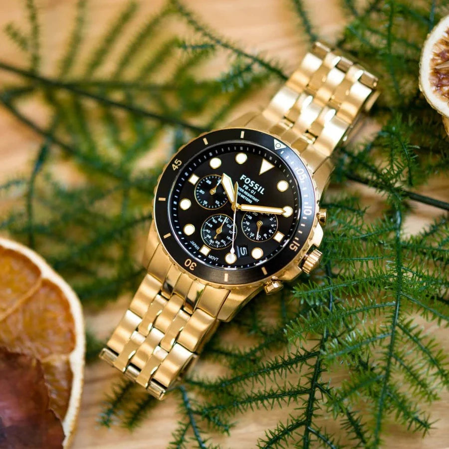 Fossil FB 01 Chronograph Gold Tone Black Dial Men s Watch FS5836