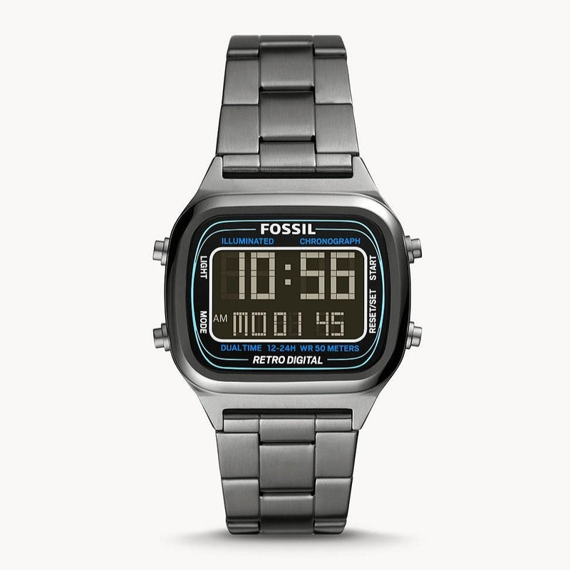 Fossil Retro Digital Smoke Stainless Steel Men's Watch| FS5846