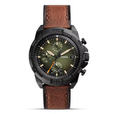 Fossil Bronson Green Dial Lite Hide Leather Strap Watch | FS5856