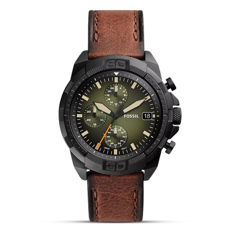 Fossil Bronson Green Dial Lite Hide Leather Strap Watch | FS5856