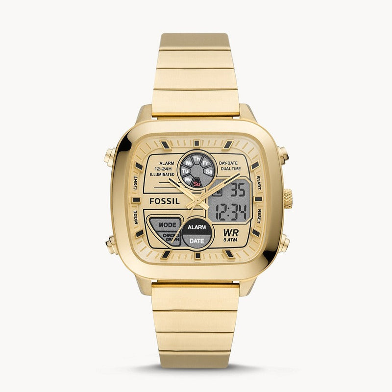 Fossil Retro Analog-Digital Gold-Tone Stainless Steel Watch FS5889