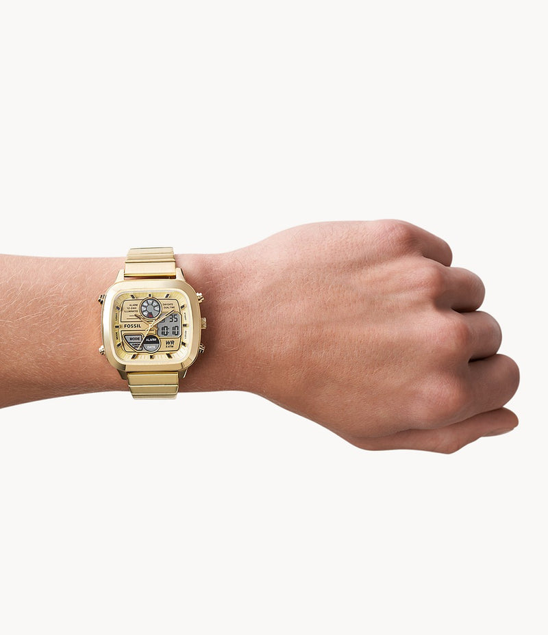 Fossil Retro Analog-Digital Gold-Tone Stainless Steel Watch FS5889