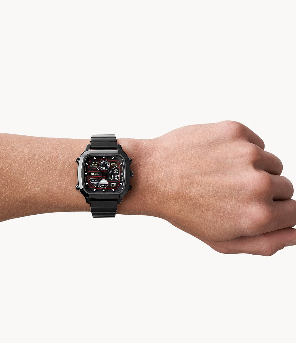 Fossil Retro analogue-Digital Black Stainless Steel Watch FS5891