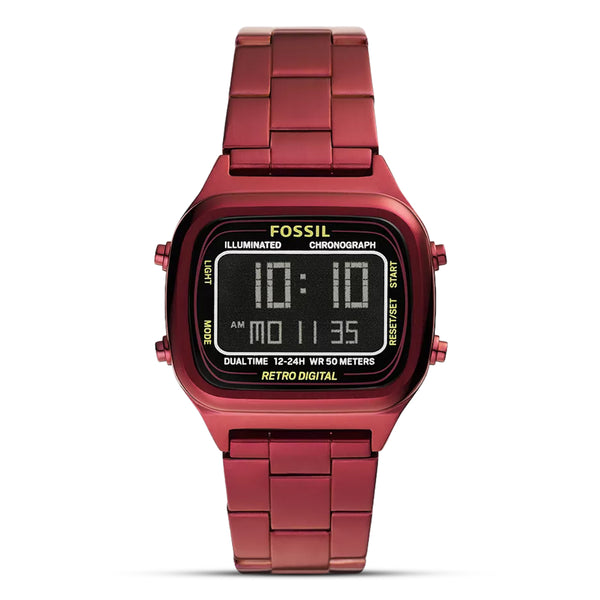 Fossil Digital Pomegranate Red Stainless Steel Men's Watch| FS5897