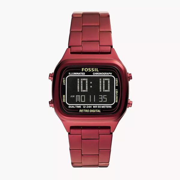 Fossil Digital Pomegranate Red Stainless Steel Men's Watch| FS5897
