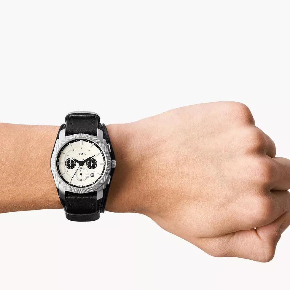 Fossil Machine Chronograph Tan-Eco Black Leather Men's Watch| FS5921