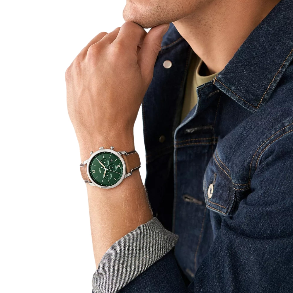 Fossil Neutra Tan LiteHide Leather Green Dial Men's Watch - FS5963