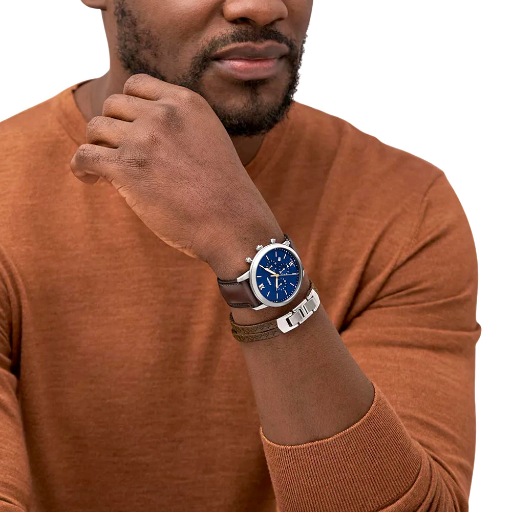 Fossil Neutra Chronograph Brown Leather Blue Dial Men's Watch | FS6018