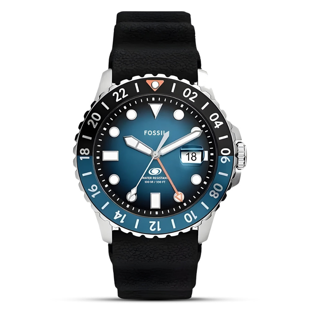 Fossil Blue GMT Black Silicone Men's Watch | FS6049