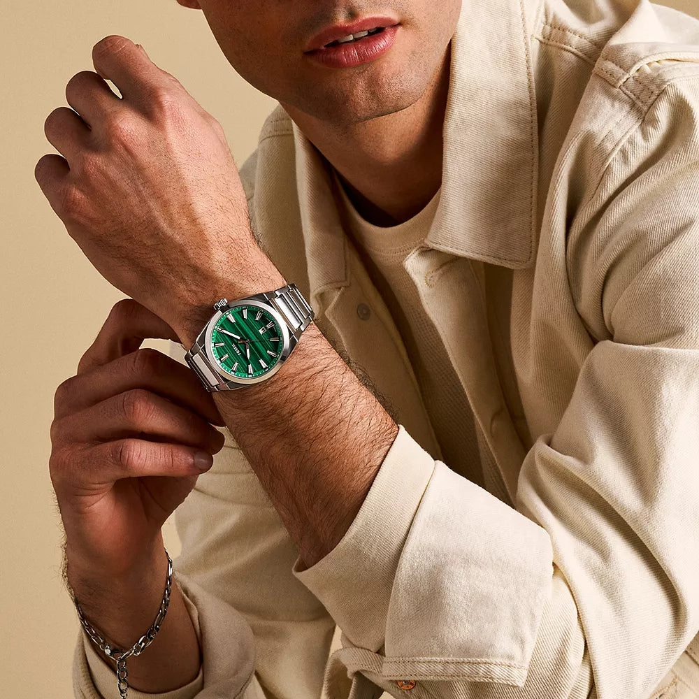 Fossil Everett Silver Tone Green Dial Men's Watch | FS6056