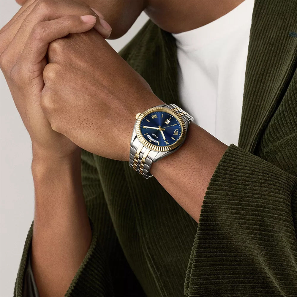 Fossil Campbell Two Tone Blue Dial Men's Watch FS6141