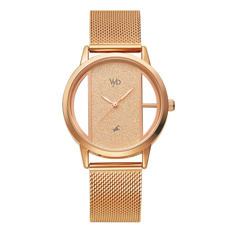 Fastrack Vyb Quartz Rose Gold Dial Ladies Watch| FV60019WM01W