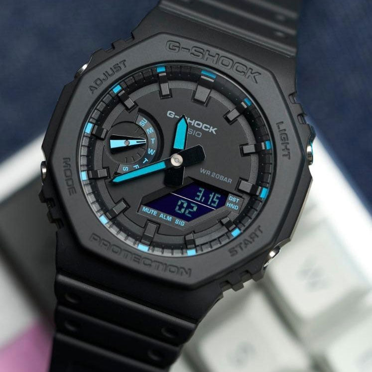 Casio Neon Casio G-Shock ANALOG-DIGITAL Neon Accent Blue Watch | GA-2100-1A2DR