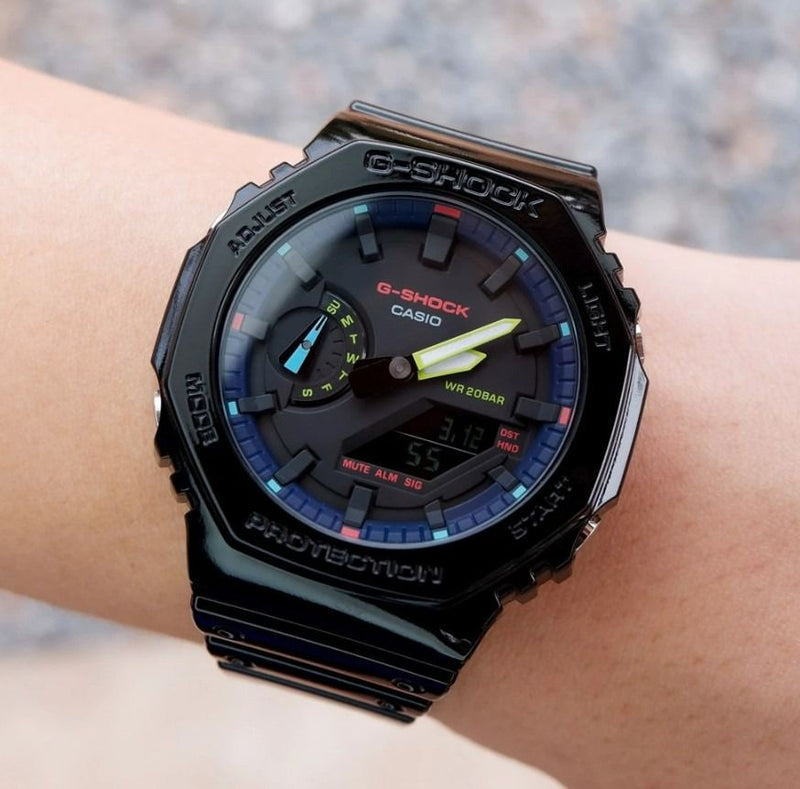 Casio G-Shock Analog-Digital Black RGB Dial Watch GA-2100RGB-1ADR