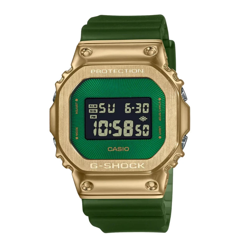 Casio G-Shock Digital Gold Tone Bezel Green Strap Watch | GM-5600CL-3DR