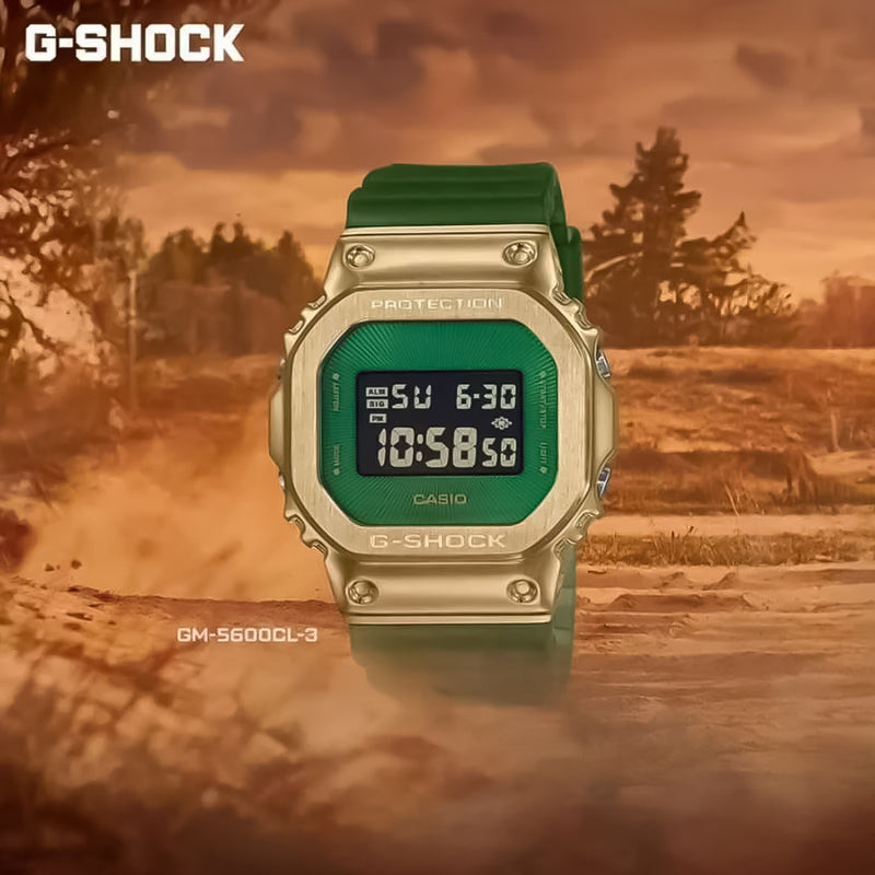 Casio G-Shock Digital Gold Tone Bezel Green Strap Watch | GM-5600CL-3DR