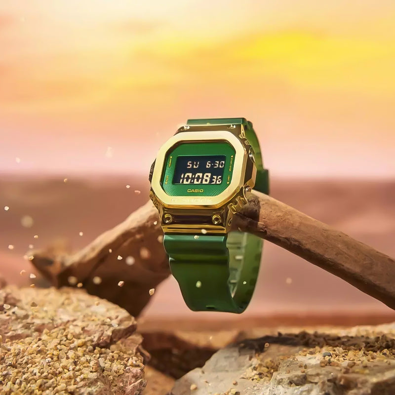 Casio G-Shock Digital Gold Tone Bezel Green Strap Watch | GM-5600CL-3DR