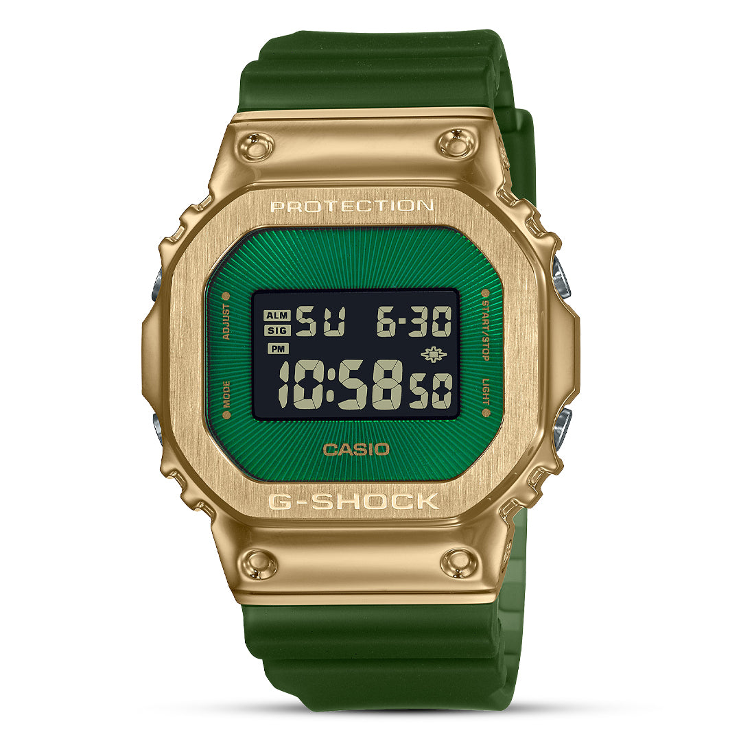 Casio G-Shock Digital Gold Tone Bezel Green Strap Watch GM-5600CL-3DR