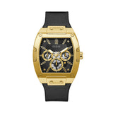 GUESS US Men's Black and Gold-Tone Square Multifunction Watch