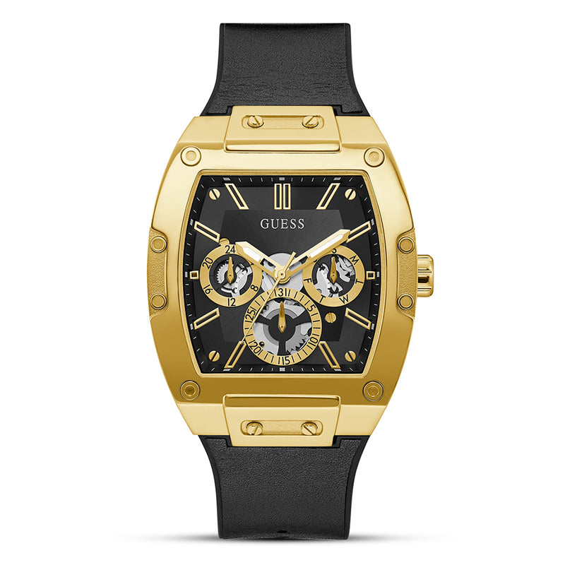 GUESS Black and Gold-Tone Square Multifunction Men's Watch| GW0202G1